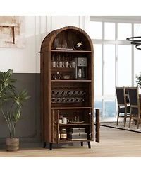 Streamdale Furniture Streamdale 71" Farmhouse Arched Bar Cabinet- Wine Rack & Glass Holder