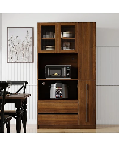 Streamdale Furniture 70.87" Kitchen Pantry Cabinet w/ Pull-Out Shelves, Drawers & Glass Door