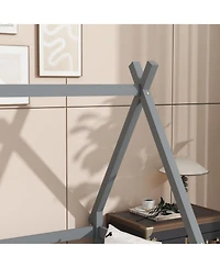 Streamdale Furniture Twin Tent-shaped Floor Bed,Teepee Bed with Guardrails,Slats and Door