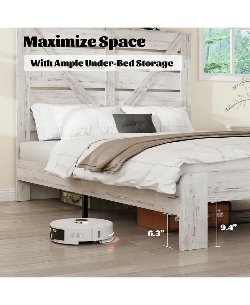 Streamdale Furniture King White Wood Platform Bed Frame, Noise Free, Easy Assembly, Under Bed Storage