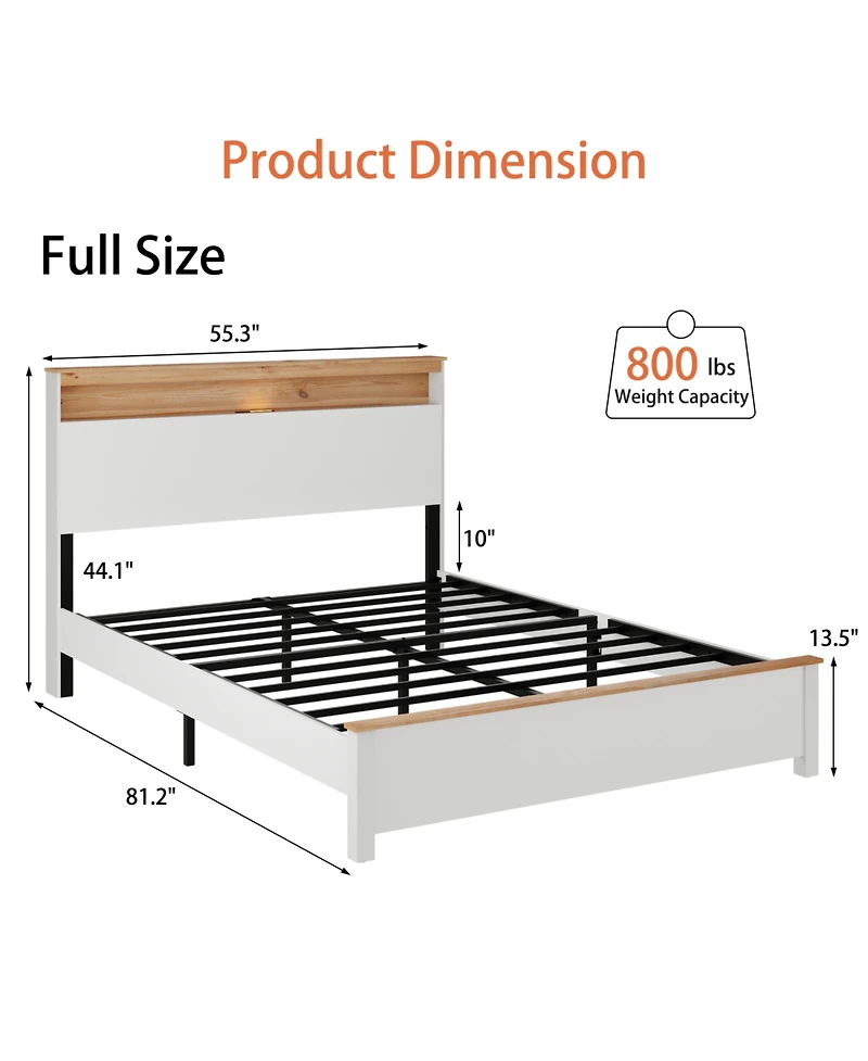 Streamdale Furniture Wooden Bed Stand with Charging Station Headboard