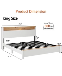 Streamdale Furniture King Bed Frame with Built-In Charging Station in Rustic White