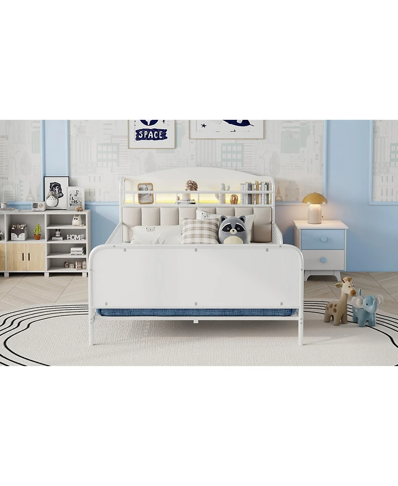 Streamdale Furniture Full Size Metal Platform Bed with Storage Headboard