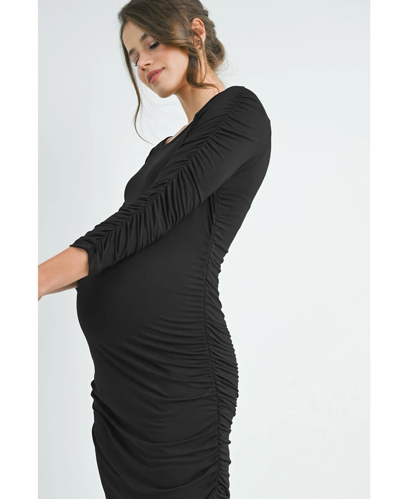 Hello Miz Maternity Bodycon Scoop Neck Side Ruched Dress