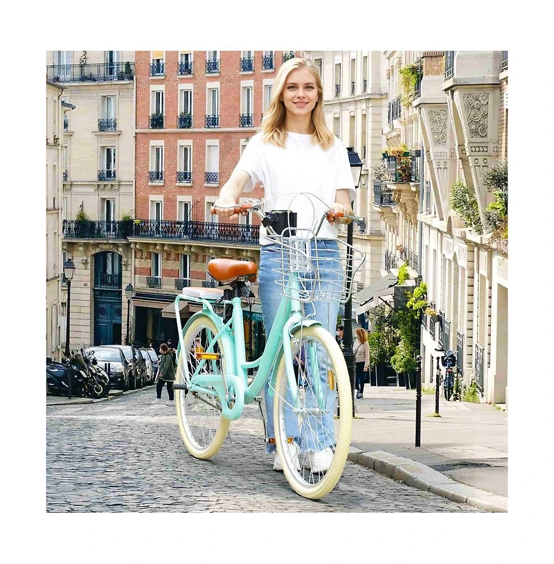 Artudatech 24-Inch Cruiser Bike with Low Step Frame, Passenger Seat & Front Basket