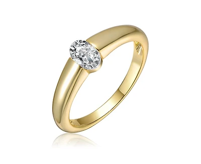 Genevive Women's 14K Gold Plated Clear Cubic Zirconia Solitaire Ring
