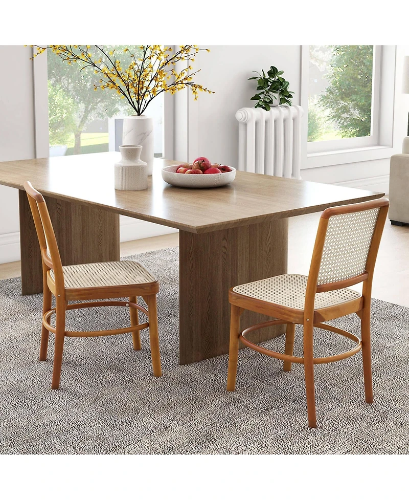 Costway Set of 2 Boho Dining Chairs with Teak Wood Structure & Footrests for Indoor Use