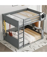 Streamdale Furniture Queen Wooden Bunk Bed w/ Shelves, Storage, Led & Usb