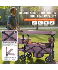 Sugift Wagon Stroller for 2 Kids Folding Push-Pull Stroller with Canopy Purple