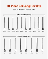 Sugfit 18-Piece Extra Long Allen Hex Bit Set for Hard-to-Reach Applications