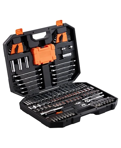 Sugift 145-Piece Professional Tool Set with Sae/Metric Sockets & Storage Case