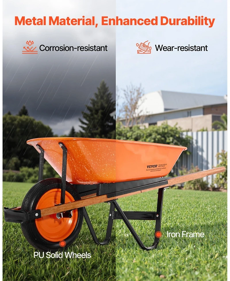 Sugift Traditional One-Wheel Wheelbarrow with 5 Cu.Ft Capacity