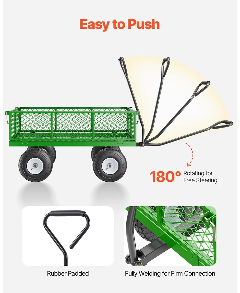 Sugfit Heavy-Duty Utility Wagon with Removable Sides & 180° Handle