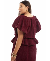 June & Vie Women's + Textured Knit Peplum Top