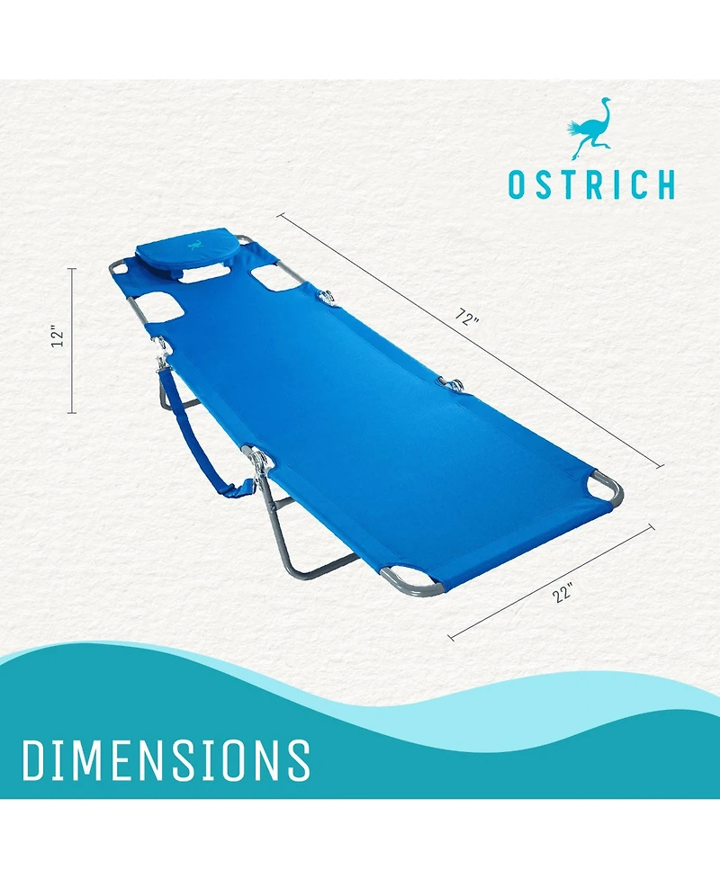 Ostrich Chaise Lounge, Facedown Beach Camping Pool Tanning Chair, Ocean Blue