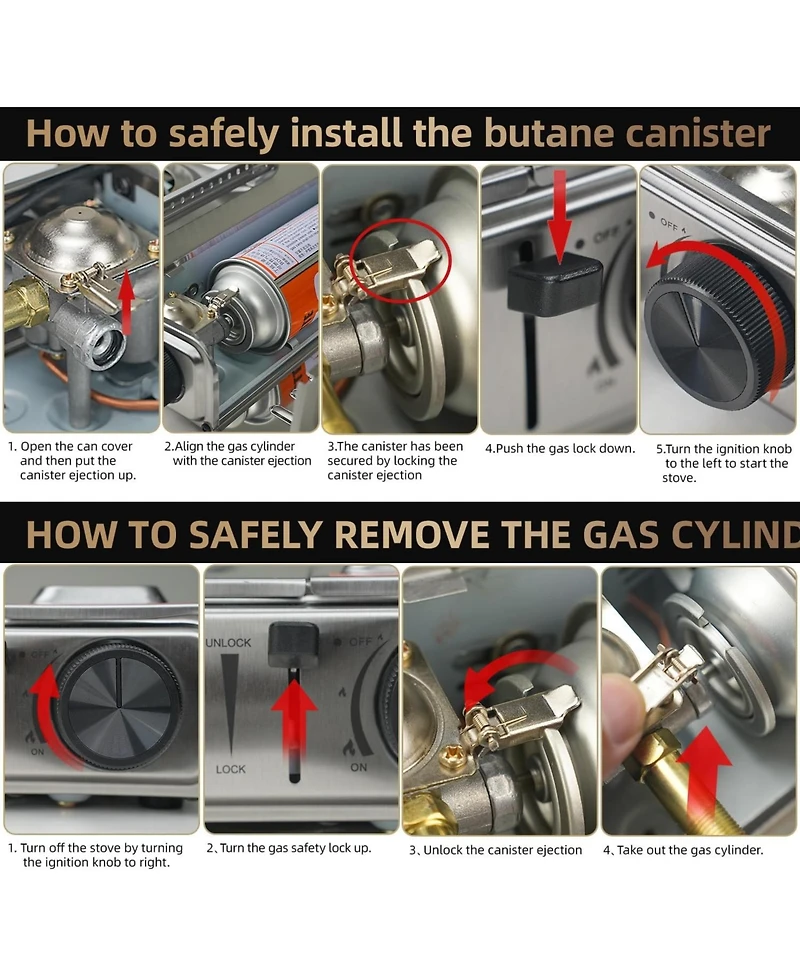 Aofar Dual Fuel Camping Stove, 10000BTU Portable Propane/Butane Gas Stove with Windblocker & Carry Case (Fuel Not Included).