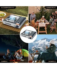 Aofar 1-Burner Butane Camping Stove with Windblocker,10000 Btu Portable Camp Gas Stove for Outdoor Cooking Stainless Steel.