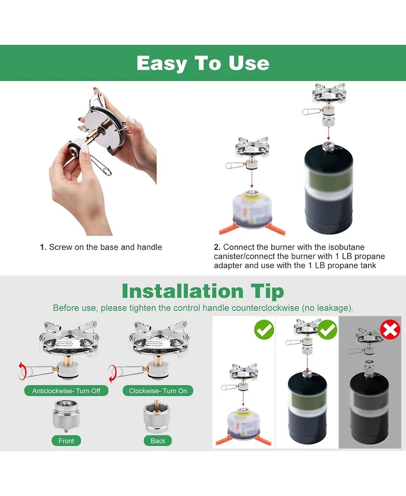 Aofar Portable Camping Stove Burner, Backpacking Stove with 1LB Propane Tank Adapter, Fuel Can Canister Stand and Carry Case, Portable Camping Burner