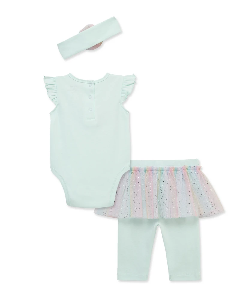 Little Me Baby Girls' Round Neck Bodysuit, Skeggings and Headband, 3-Piece Set
