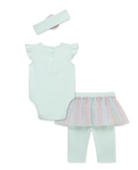 Little Me Baby Girls' Round Neck Bodysuit, Skeggings and Headband, 3-Piece Set