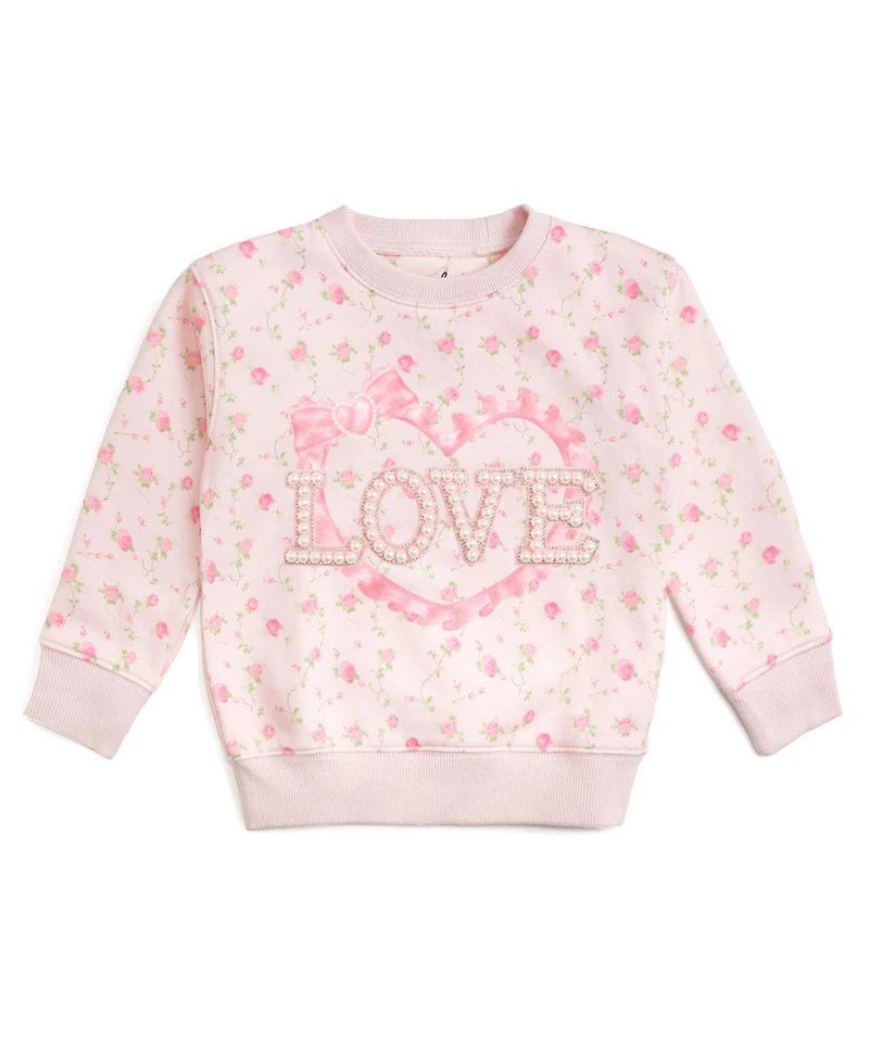 Sweet Wink Baby Girls Pink Rose Love Patch Sweatshirt