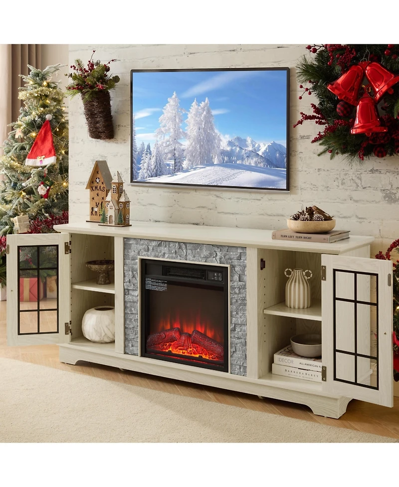 sumyeg 2-Door Storage Cabinet with Electric Fireplace Console