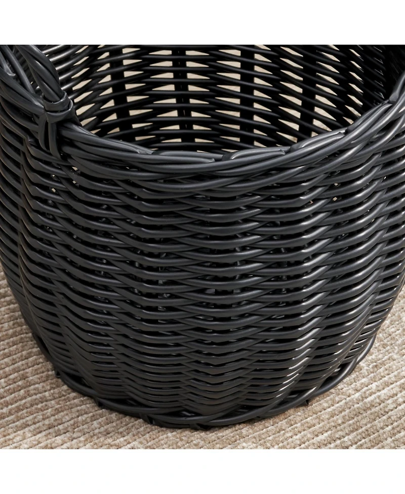 Rainsken Round Resin Woven Hamper Basket, with Handles, Multi-Purpose Organizer, for Decoration in Bedroom, Living Room, Laundry Room, Entryway
