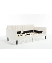 Lovmor Elena Twin Size Beige Velvet Upholstered Daybed Ribbed Tufted Backrest Daybed in Lavish Modern Design Richly Hued Foam Comfort