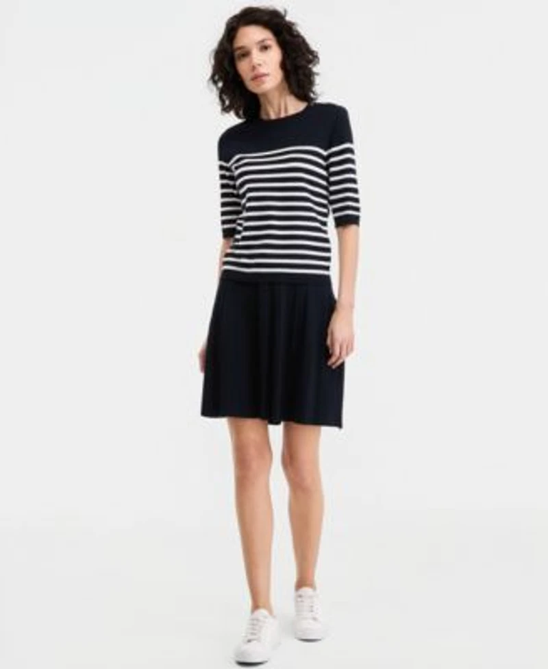 Nautica Half Sleeve Sweater Pleated Skirt