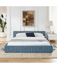 Lovmor Queen Size Upholstered Bed Frame with Chenille fabric Grounded Queen Size Platform Bed with Headboard and Solid Frame No Box Spring Needed-Blue