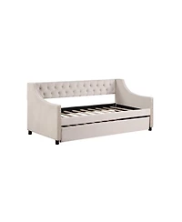 Daybed with Trundle Upholstered Tufted Sofa Bed with Button and Copper Nail on Arms full Size Beige