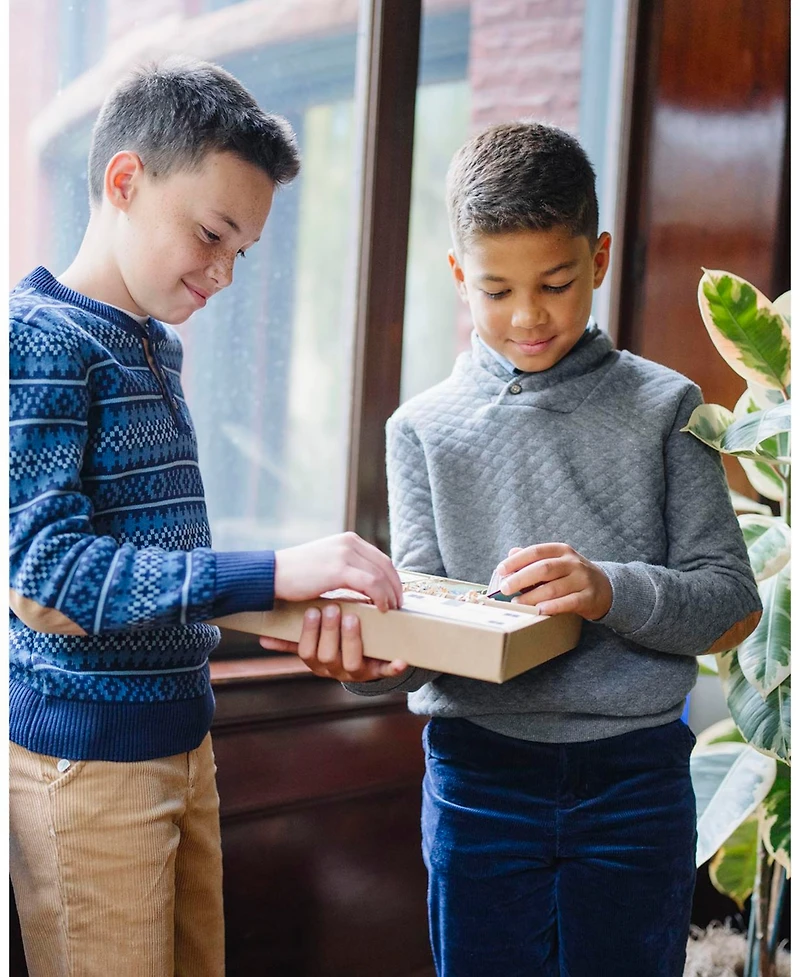 Hope & Henry Boys Long Sleeve Quilted Shawl Collar Sweatshirt with Elbow Patches