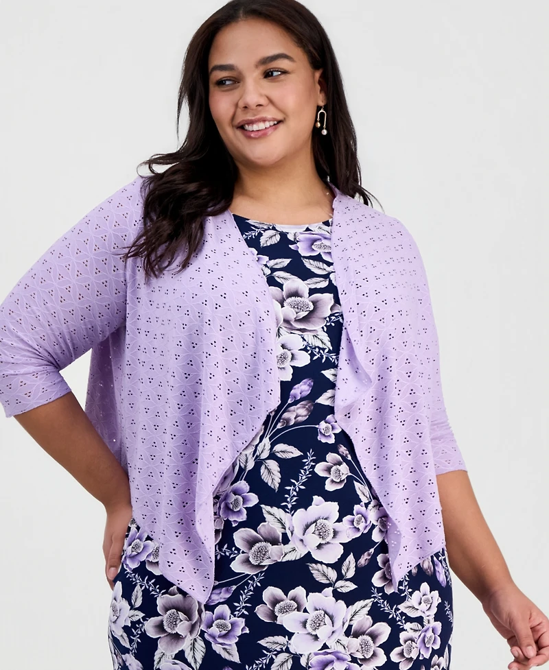 Connected Plus 2-Pc. Floral-Print Sleeveless Dress and 3/4-Sleeve Shrug