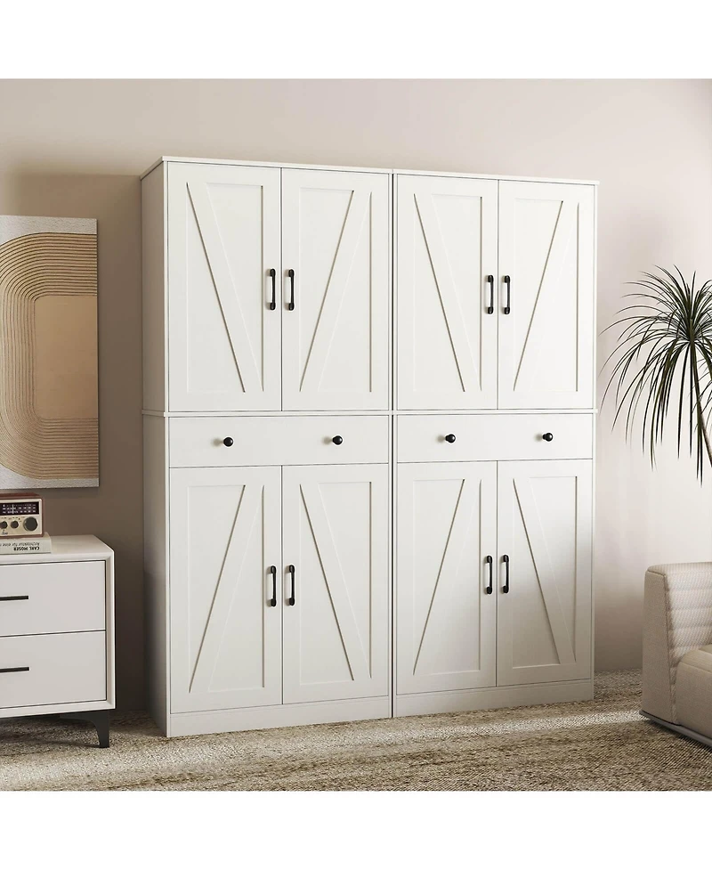 Costway 72" Tall Kitchen Pantry Modern Farmhouse Cupboard Cabinet with 4 Barn Doors
