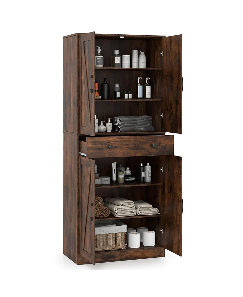 Costway 72" Tall Kitchen Pantry Modern Farmhouse Cupboard Cabinet with 4 Barn Doors