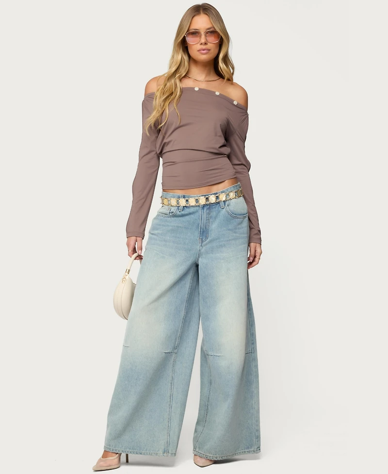 Edikted Women's Ronee Off Shoulder Button Cutout Top