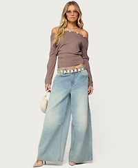 Edikted Women's Ronee Off Shoulder Button Cutout Top