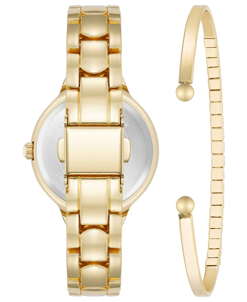 Anne Klein Women's Quartz Crystal Accented Champagne Dial Gold-Tone Alloy Metal Watch Set, 28mm