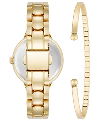 Anne Klein Women's Quartz Crystal Accented Champagne Dial Gold-Tone Alloy Metal Watch Set, 28mm