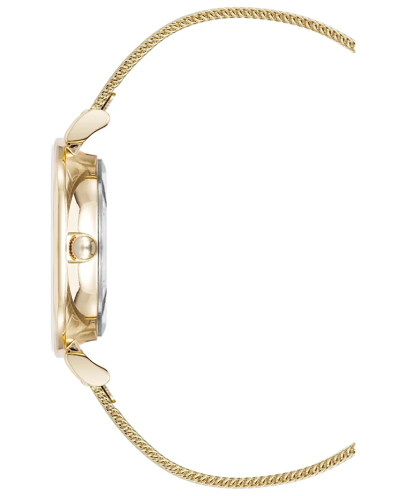 Anne Klein Women's Quartz Round Gold-Tone Stainless Steel Mesh Watch Set, 32mm