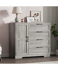 gaomon 4-Drawer Modern Wood Dresser with Wardrobe Closet, Hanging Rod Storage Cabinet for Bedroom, Multifunctional Armoire Organizer