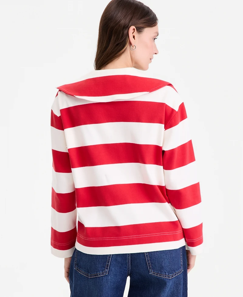 On 34th Women's Striped Interlock Knit Sailor Collar Top, Macy's Exclusive