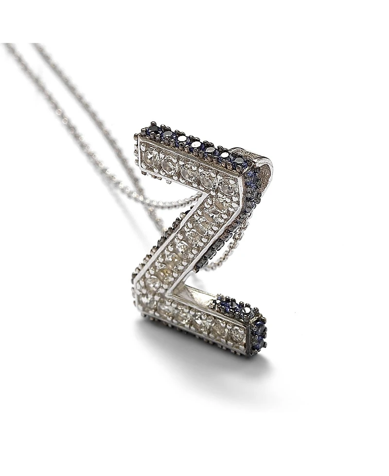 Suzy Levian New York Sterling Silver Sapphire 3-d Letter "Z" Initial Pendant