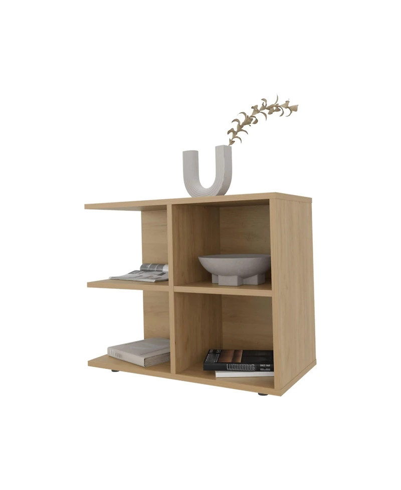 Fm Furniture Angus Side Table with Open Storage and 4 Shelves, Natural Oak