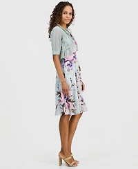 Connected Petite 2-Pc. Floral Chiffon Sleeveless Dress and Ruffle-Front Jacket