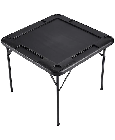 Sugift Mahjong Table 4-Player Folding Game Table with Cup Holders and Trays Black