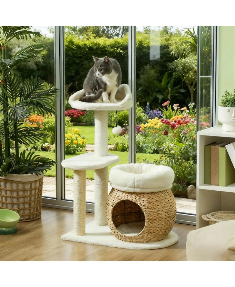 Aostirmotor 31" Cat Tree Tower with Cozy Condo & Sisal Scratching Posts