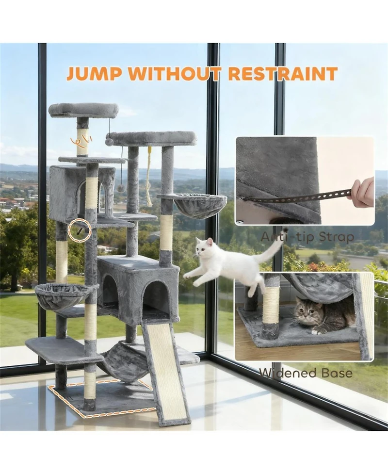 Aostirmotor 69" Multi-Level Cat Tower in Dark Gray