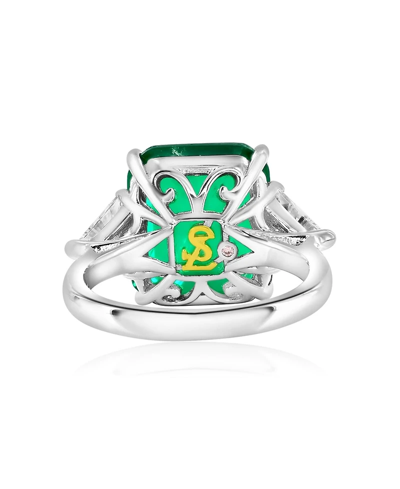 Suzy Levian New York Gala Collection Sterling Silver Large Firework Emerald-Cut Cubic Zirconia Trillion Accent 3-Stone Ring