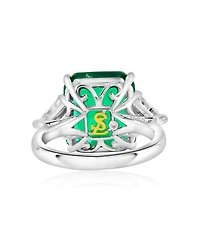 Suzy Levian New York Gala Collection Sterling Silver Large Firework Emerald-Cut Cubic Zirconia Trillion Accent 3-Stone Ring